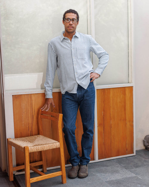 Cloud Flannel / Indigo Lines