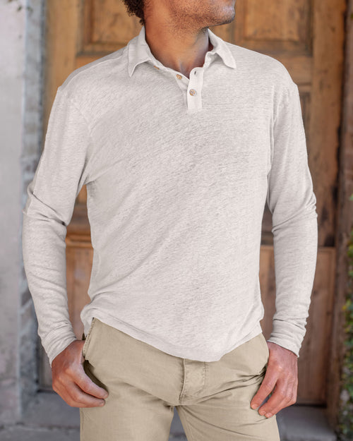 Long Sleeve Knit Polo / Bone