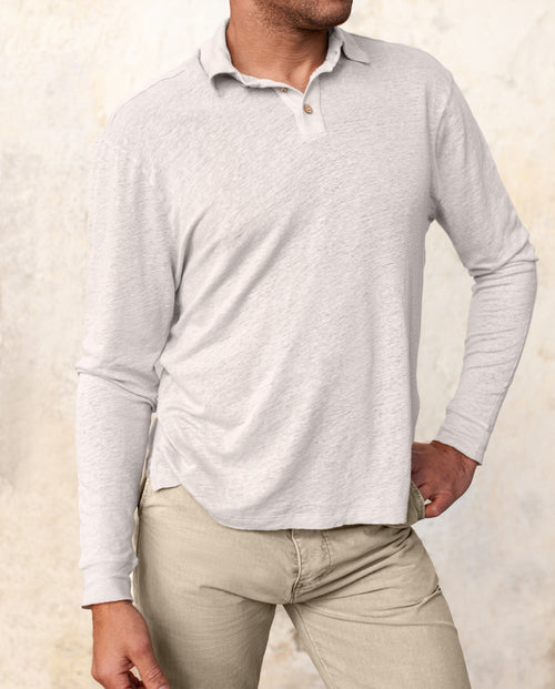 Long Sleeve Knit Polo / Bone