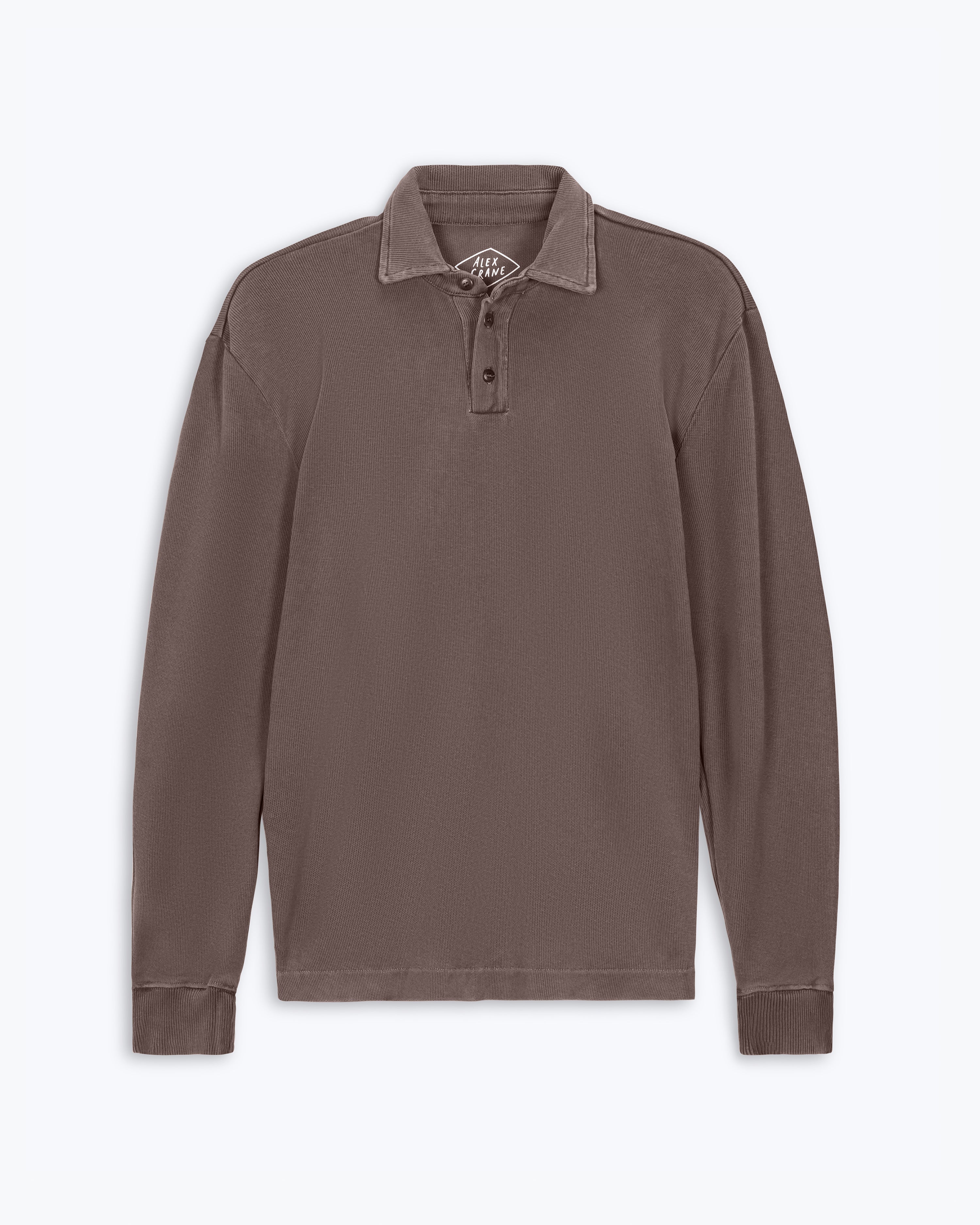 Caza Slubbly Organic Cotton Long Sleeve Polo / Faded Brown Coffee