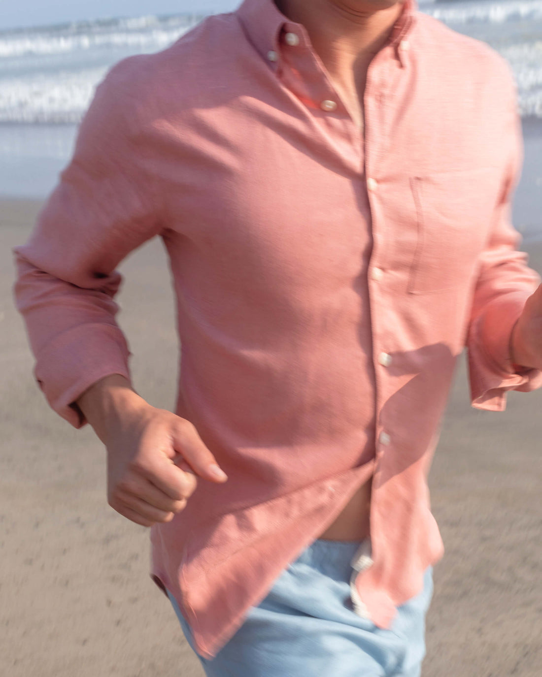 Playa Linen Button-Down Shirt - Sustainable French Linen / Faded Pink Watermelon