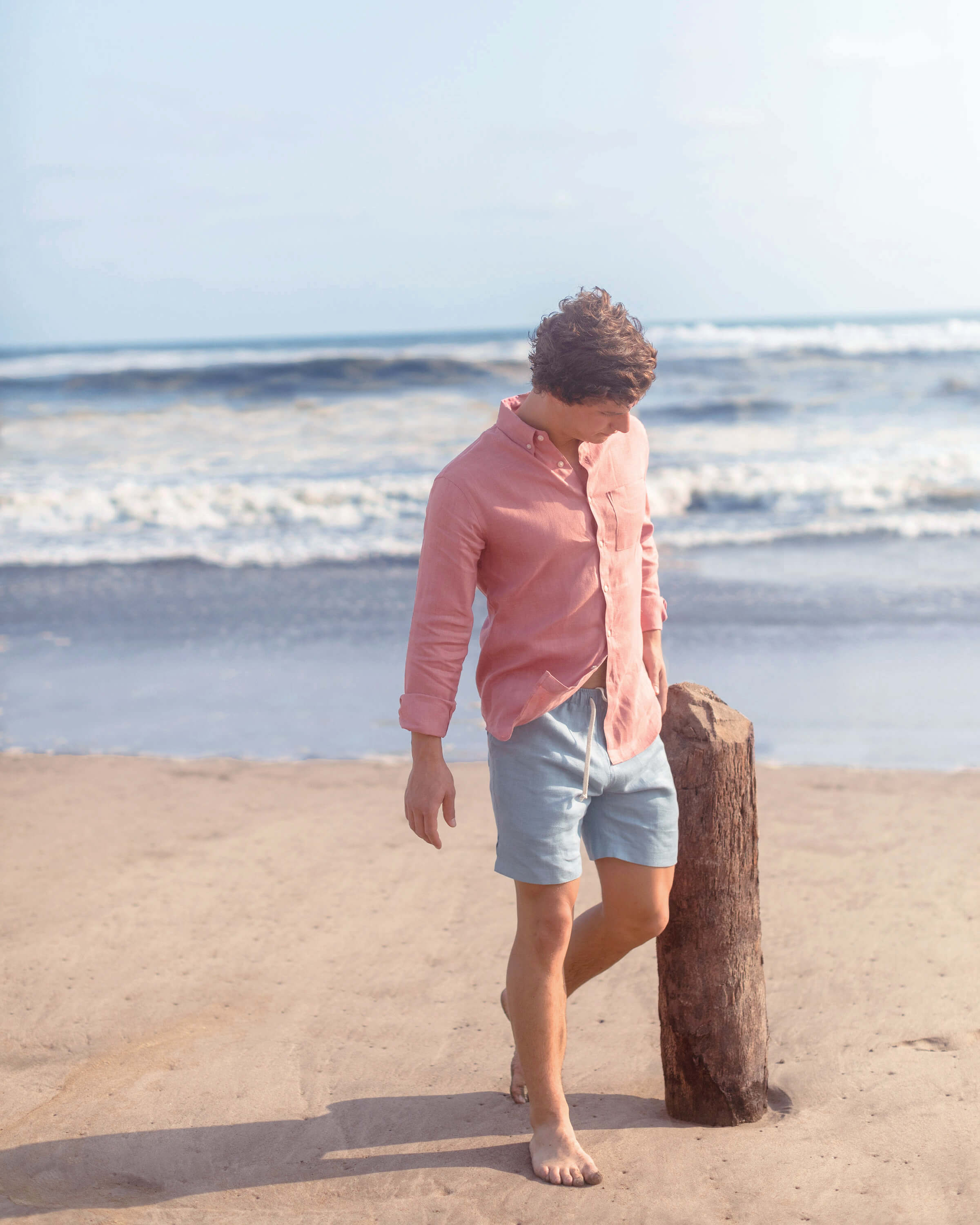 Playa Linen Button-Down Shirt - Sustainable French Linen / Faded Pink Watermelon