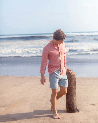 Playa Linen Button-Down Shirt - Sustainable French Linen / Faded Pink Watermelon