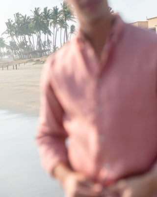 Playa Linen Button-Down Shirt - Sustainable French Linen / Faded Pink Watermelon