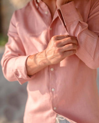 Playa Linen Button-Down Shirt - Sustainable French Linen / Faded Pink Watermelon