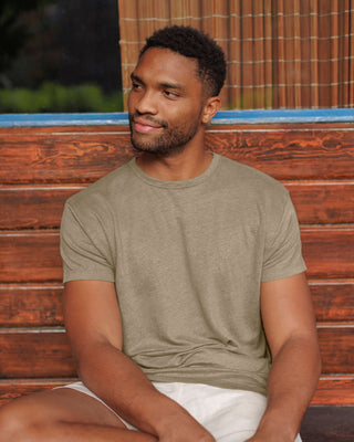 Sun Knit Linen T-Shirt - Sustainable French Linen / Brownish Green Tank