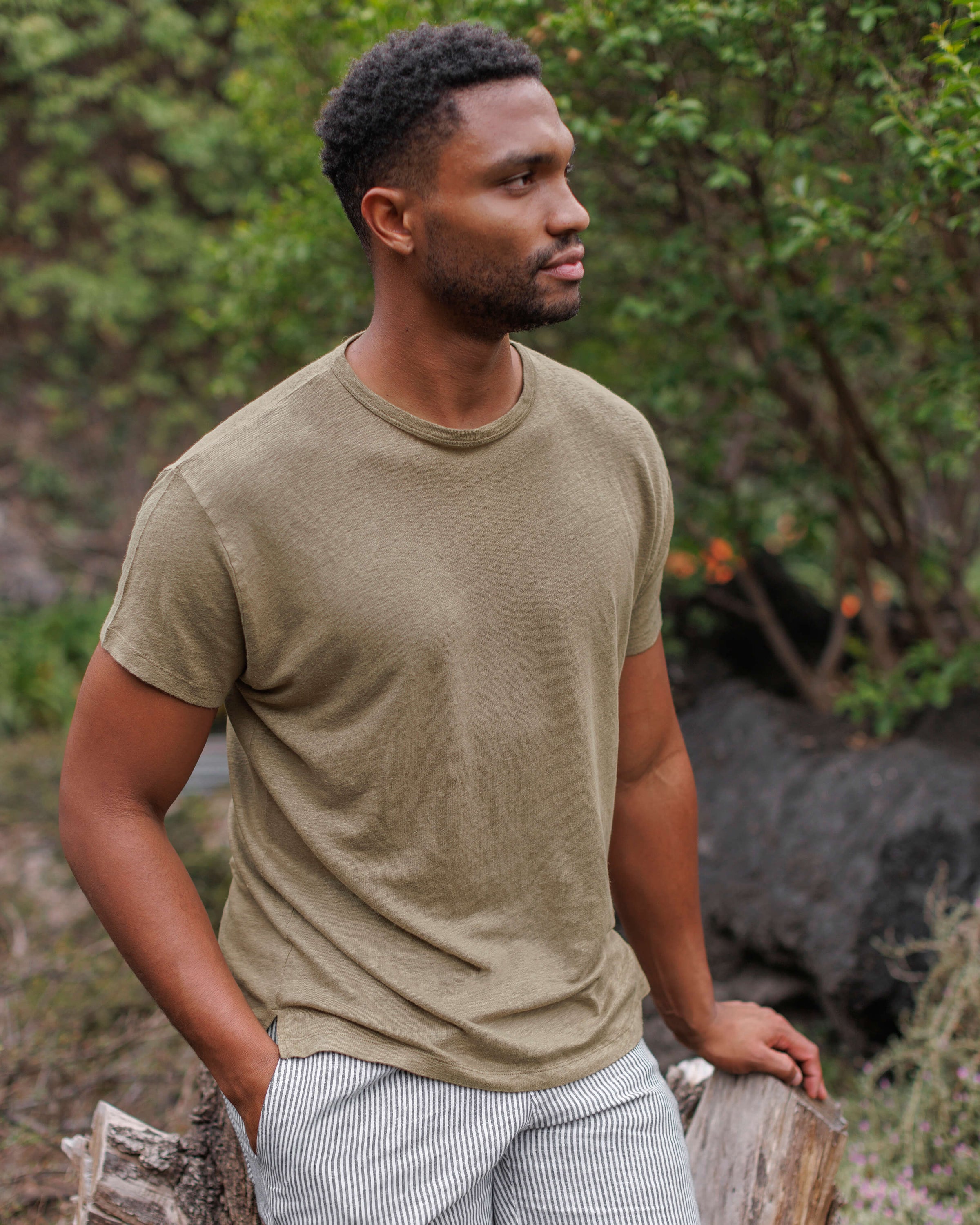 Sun Knit Linen T-Shirt - Sustainable French Linen / Brownish Green Tank