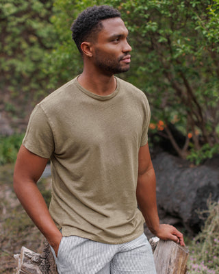 Sun Knit Linen T-Shirt - Sustainable French Linen / Brownish Green Tank