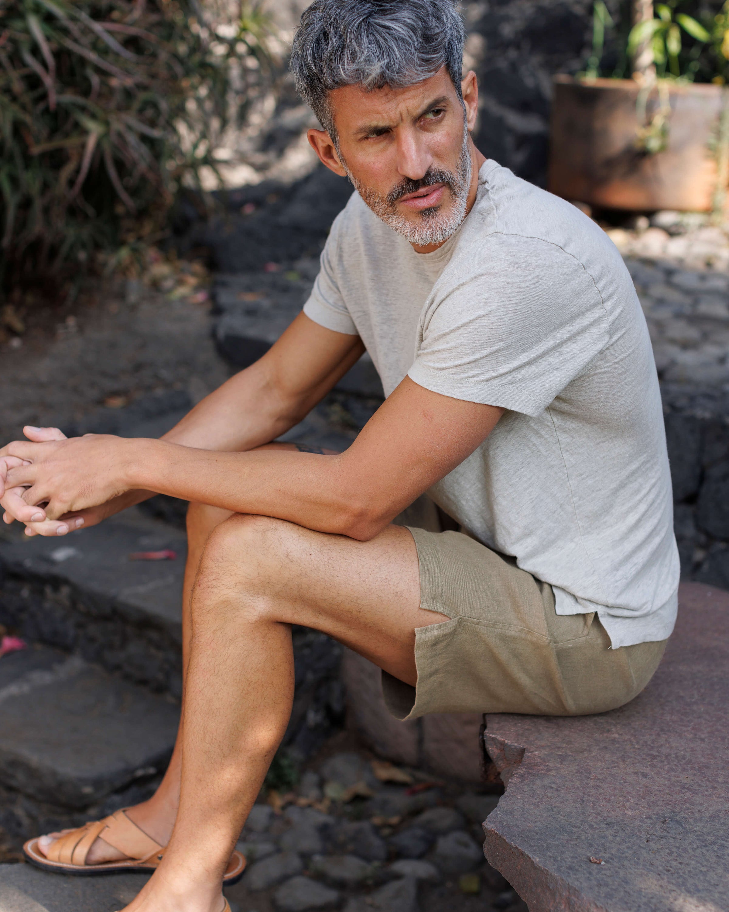 Bo Linen Drawstring Shorts - Sustainable French Linen / Brownish Green Tank