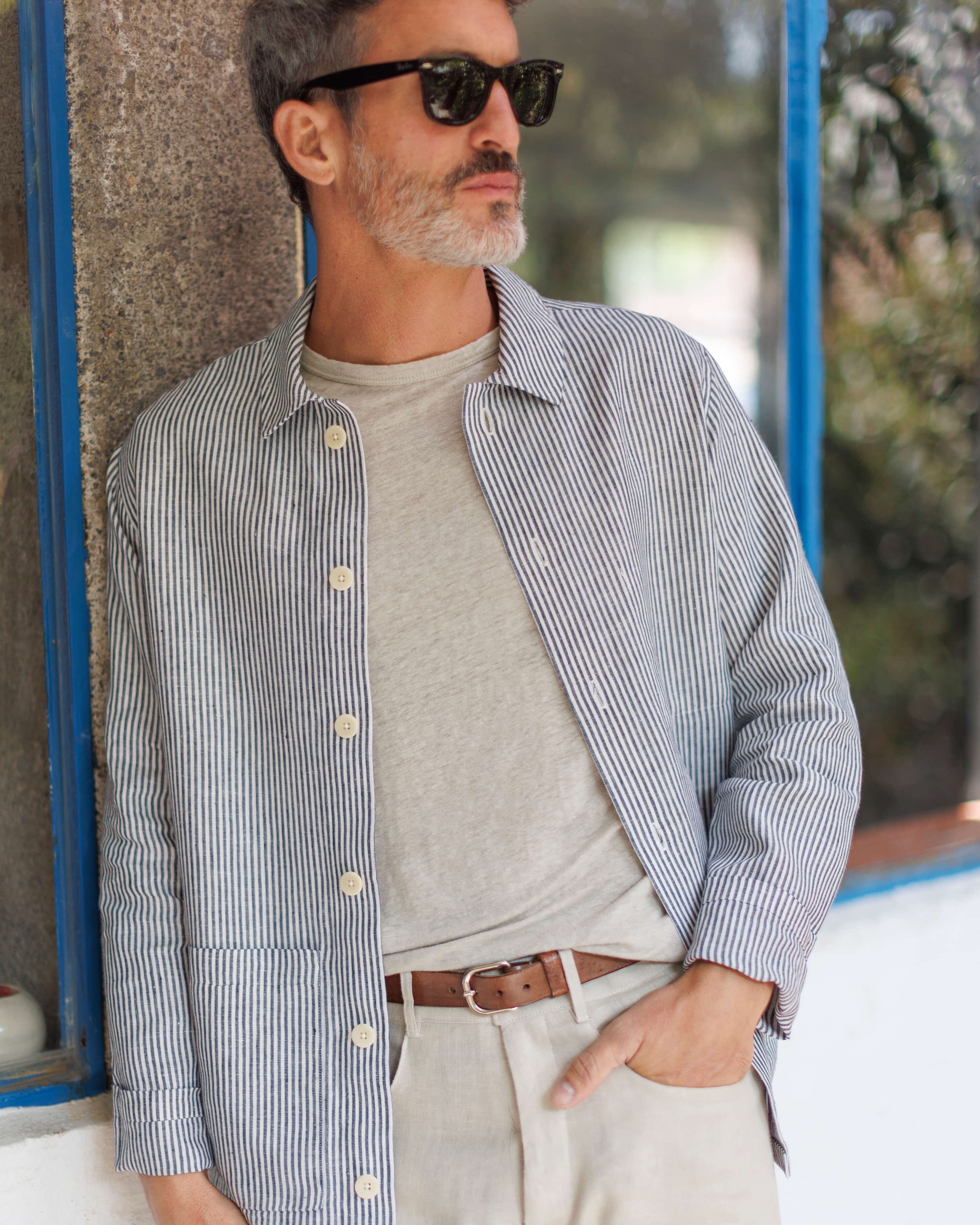 Kite Linen Chore Coat - Sustainable French Linen / Blue and White