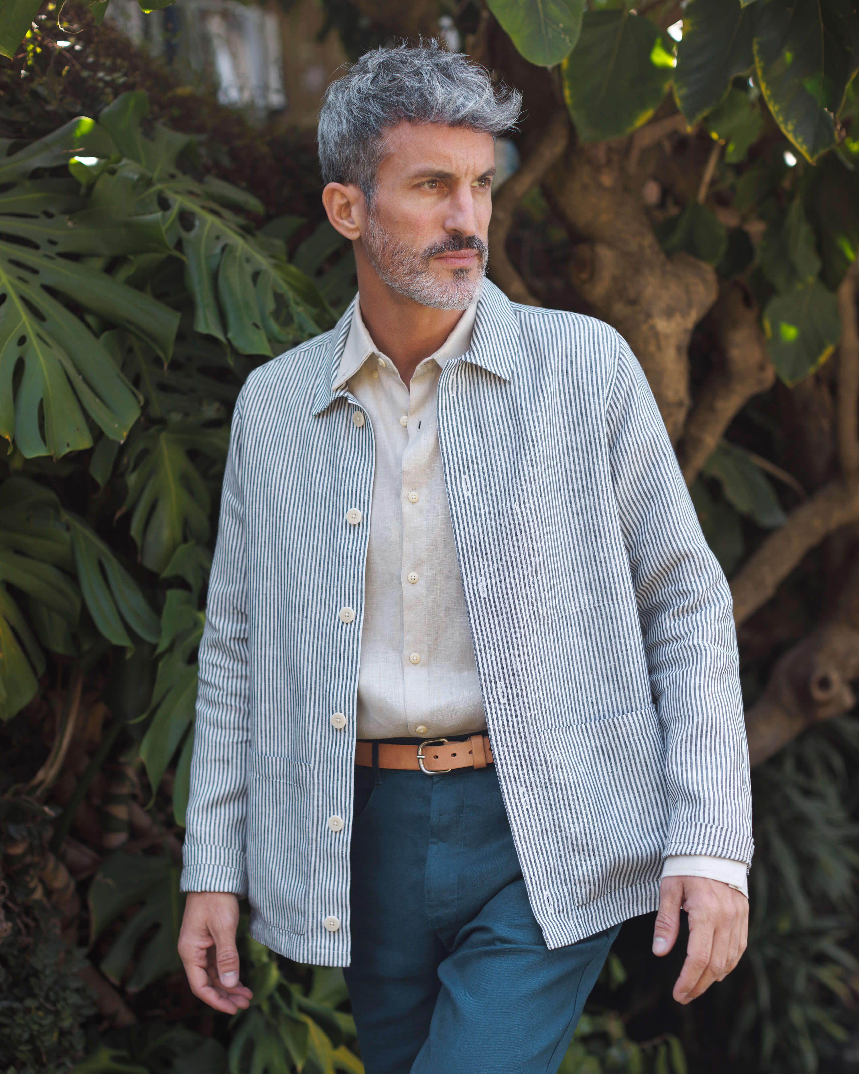 Kite Linen Chore Coat - Sustainable French Linen / Blue and White
