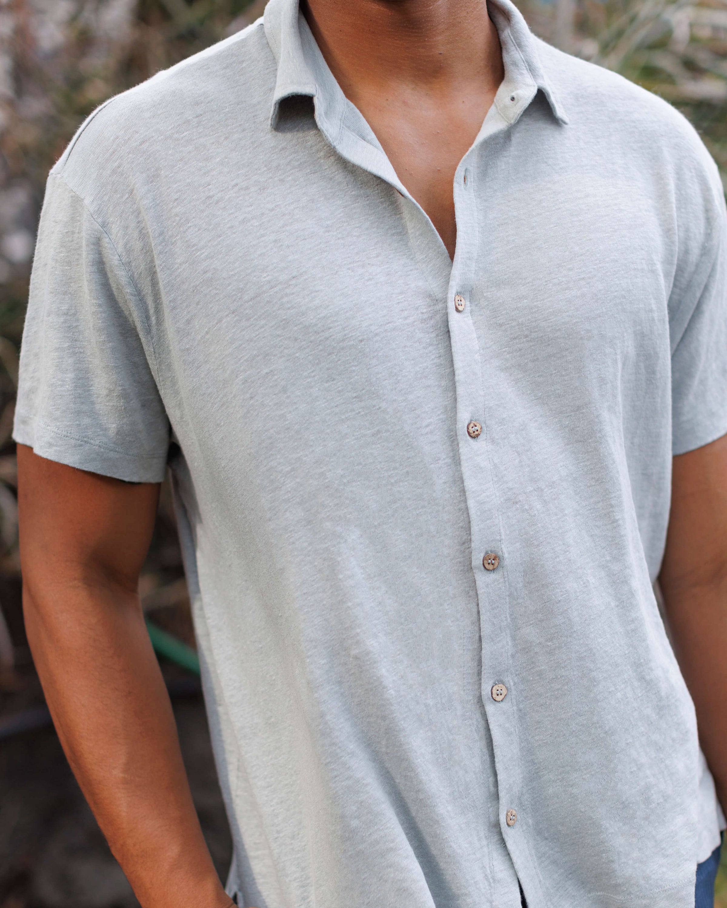 Knit Ola Linen Short Sleeve Button Up Shirt - Sustainable French Linen / Faded Silver Steel