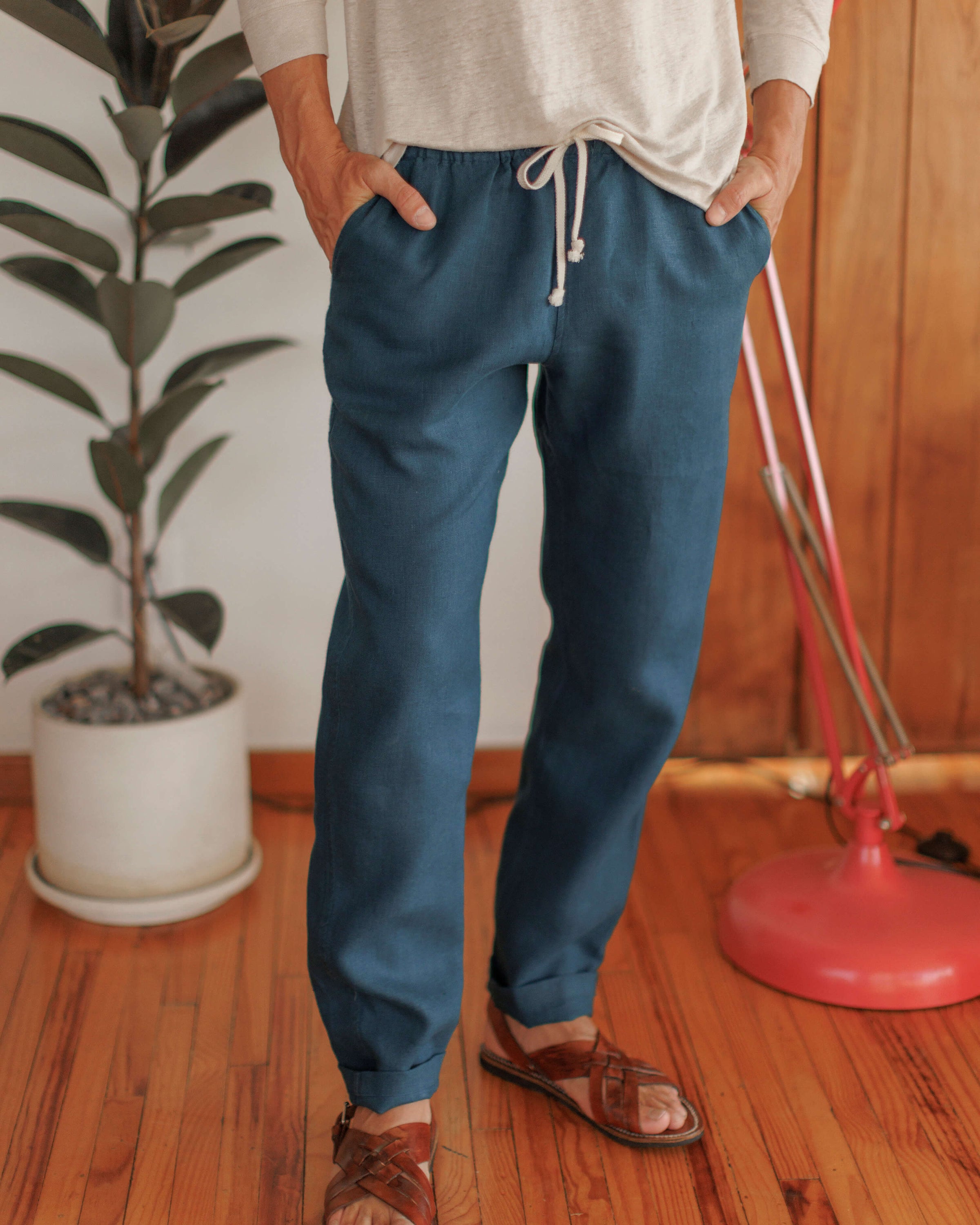Bo Linen Drawstring Pants - Sustainable French Linen / Dusk Blue