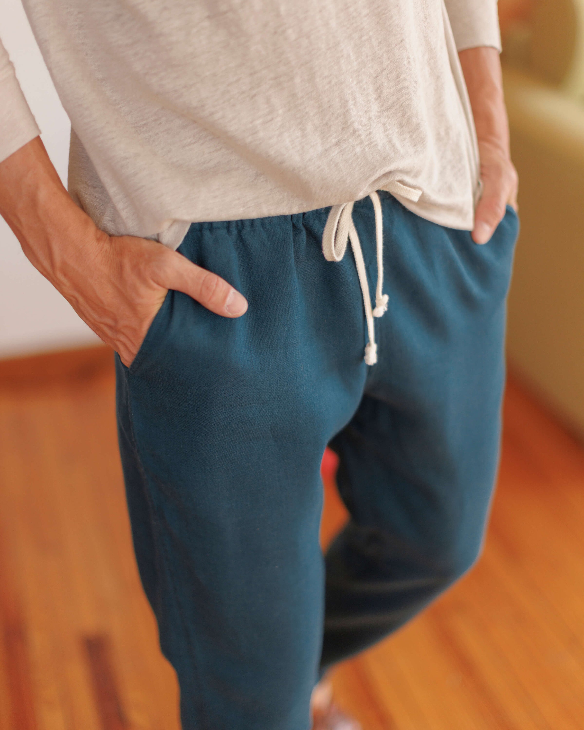 Bo Linen Drawstring Pants - Sustainable French Linen / Dusk Blue