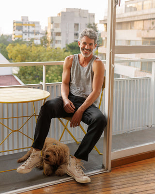 Tank Knit Linen Tank Top - Sustainable French Linen / Blue and White Stripe Lines