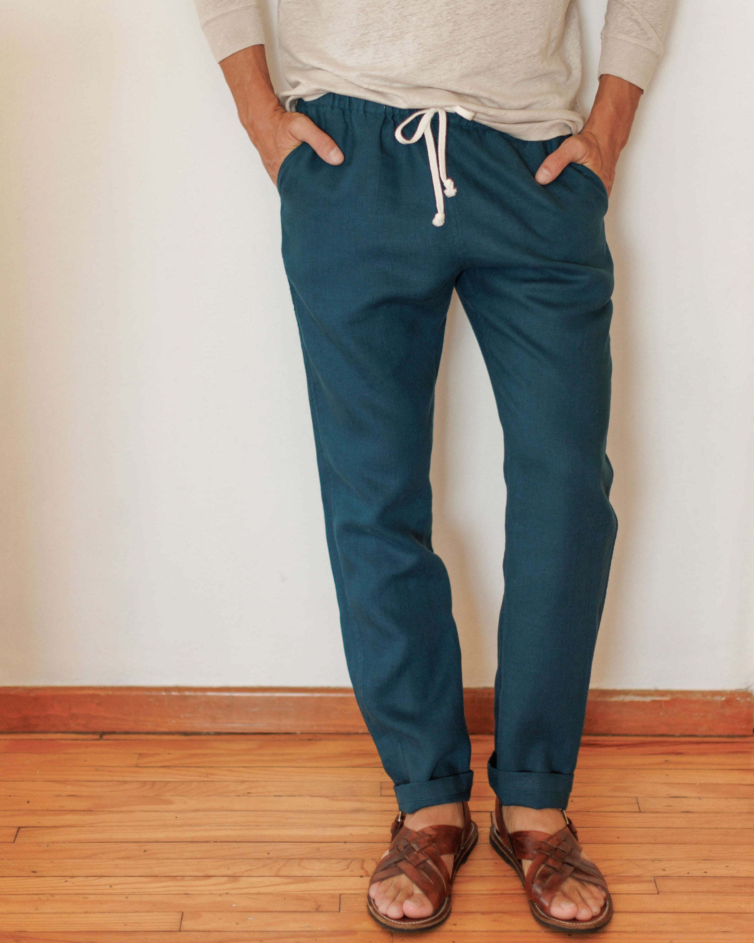 Bo Linen Drawstring Pants - Sustainable French Linen / Dusk Blue