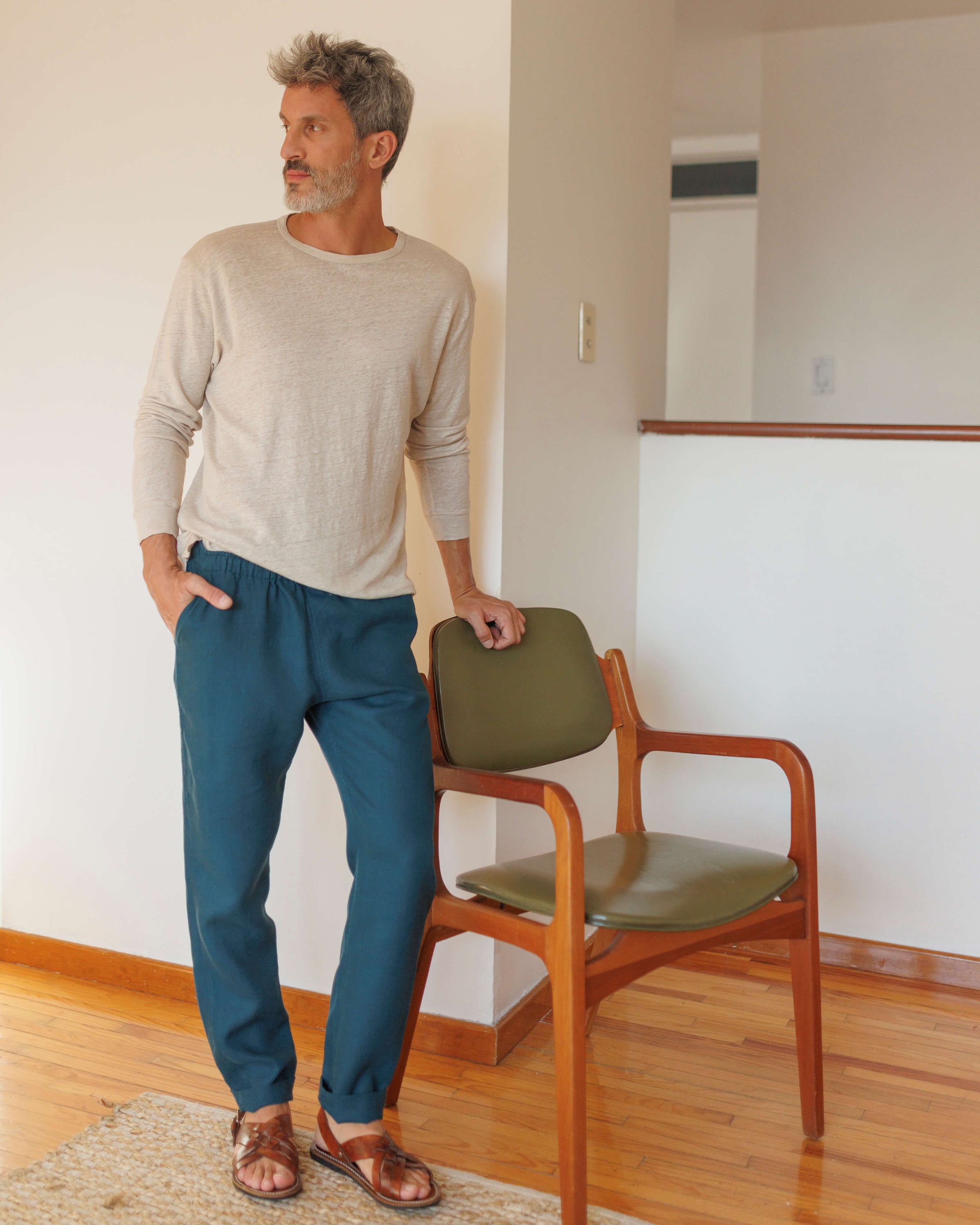 Bo Linen Drawstring Pants - Sustainable French Linen / Dusk Blue