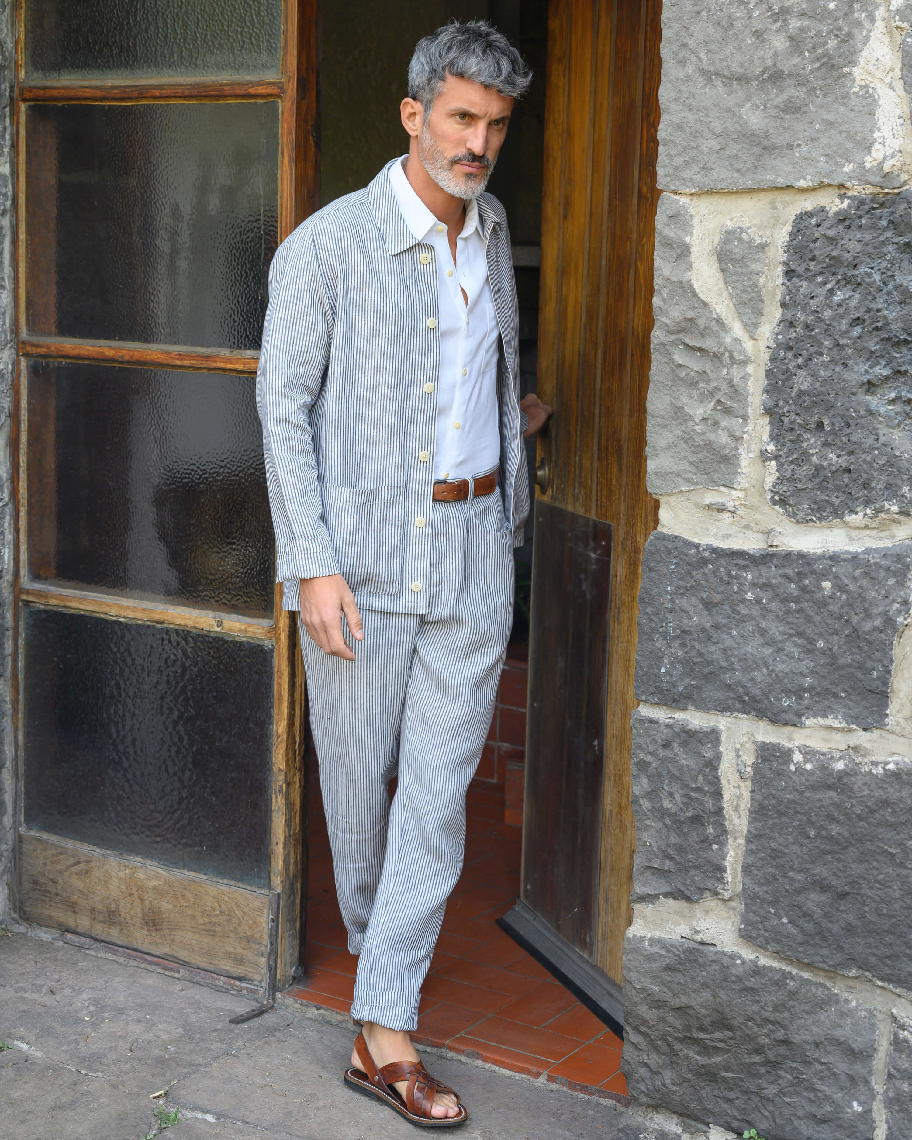 Cham Linen Pants - Sustainable French Linen / Blue and White