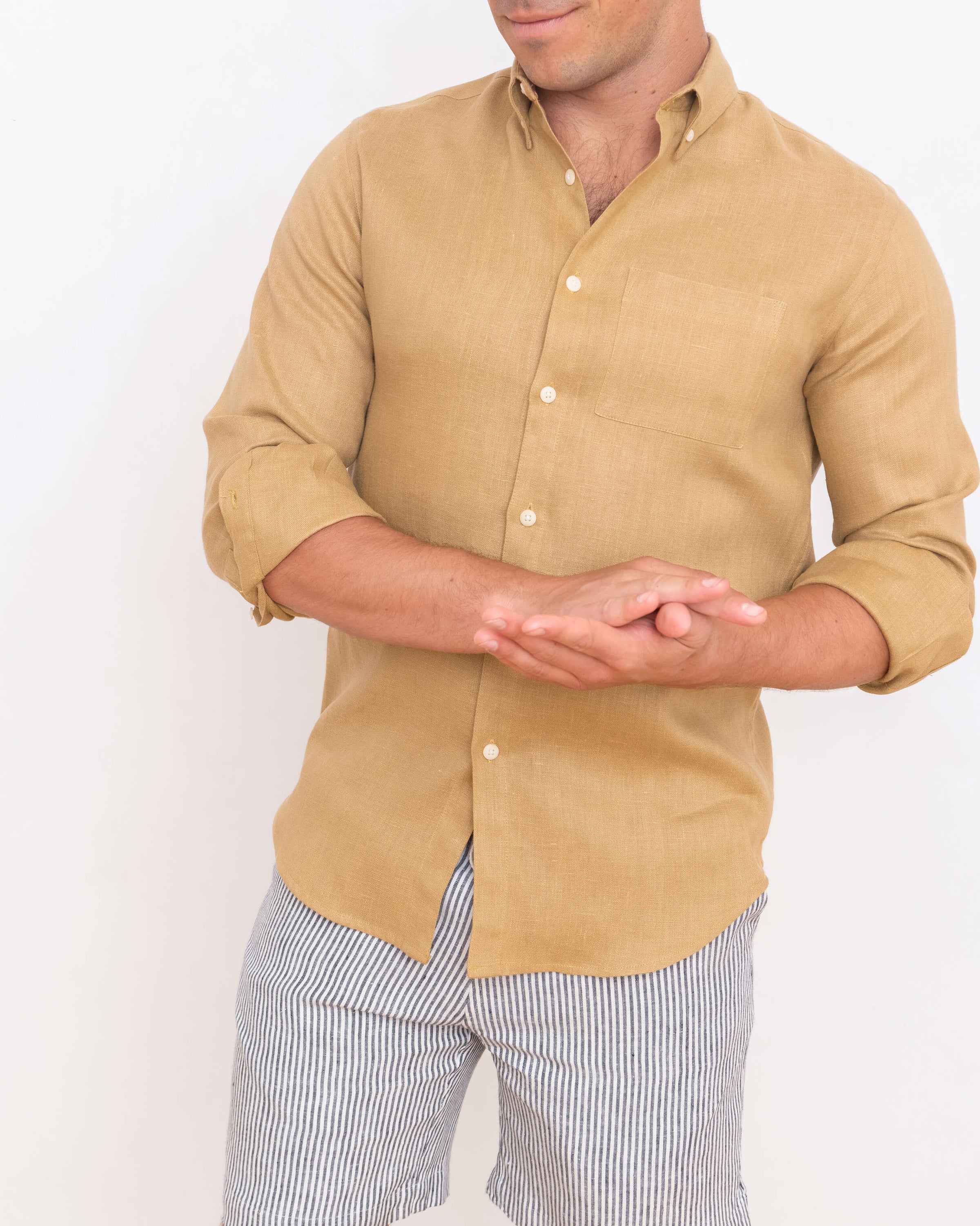 Playa Linen Button-Down Shirt - Sustainable French Linen / Gold Yellow