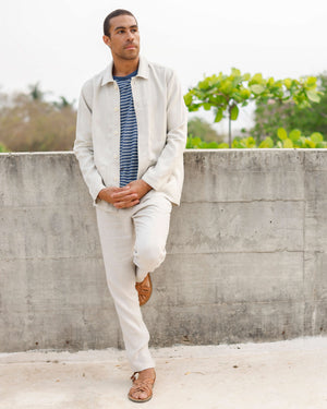Sun Knit Linen T-Shirt - Sustainable French Linen / Blue and White Stripe Sail