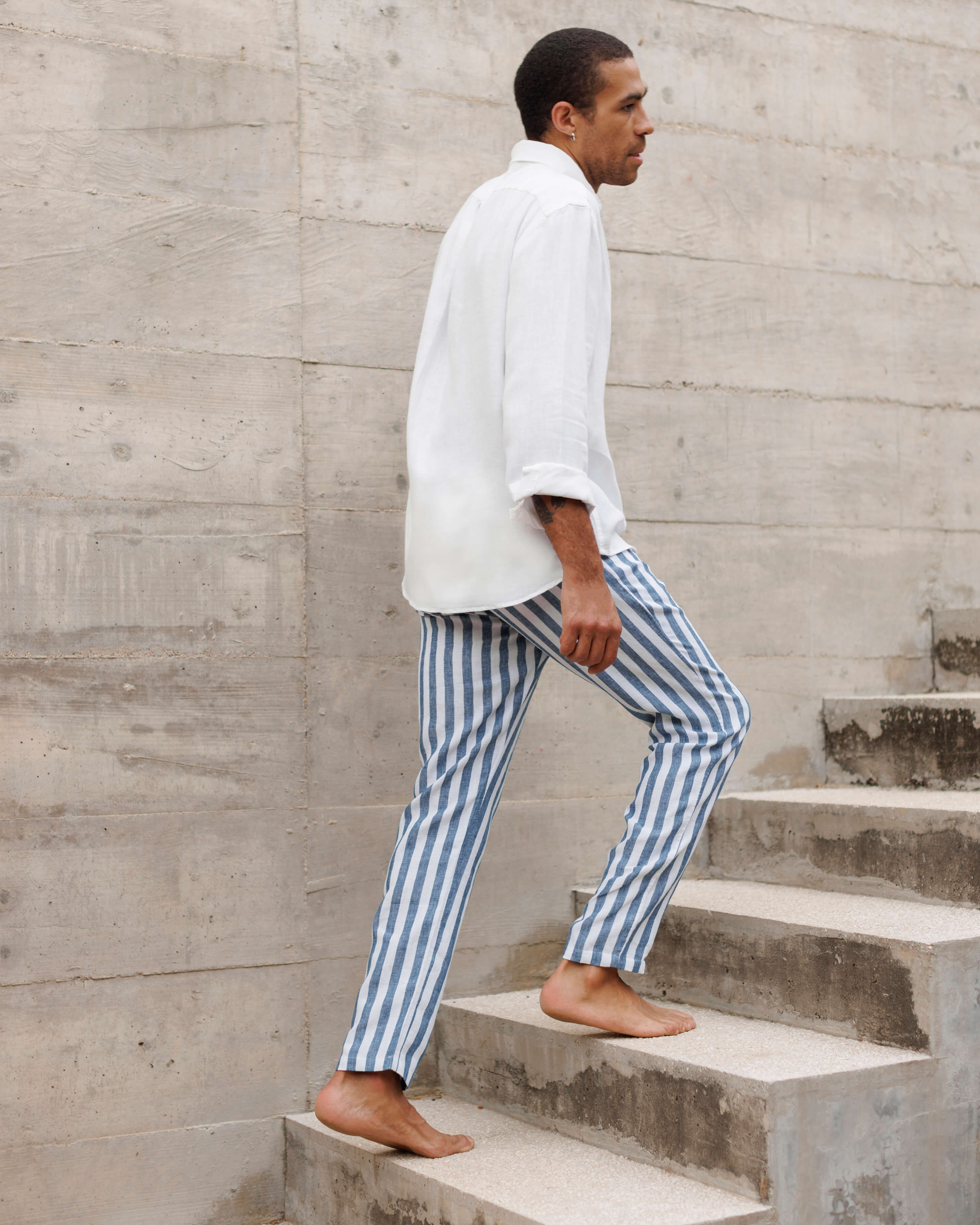 Bo Linen Drawstring Pants - Sustainable French Linen / Blue and