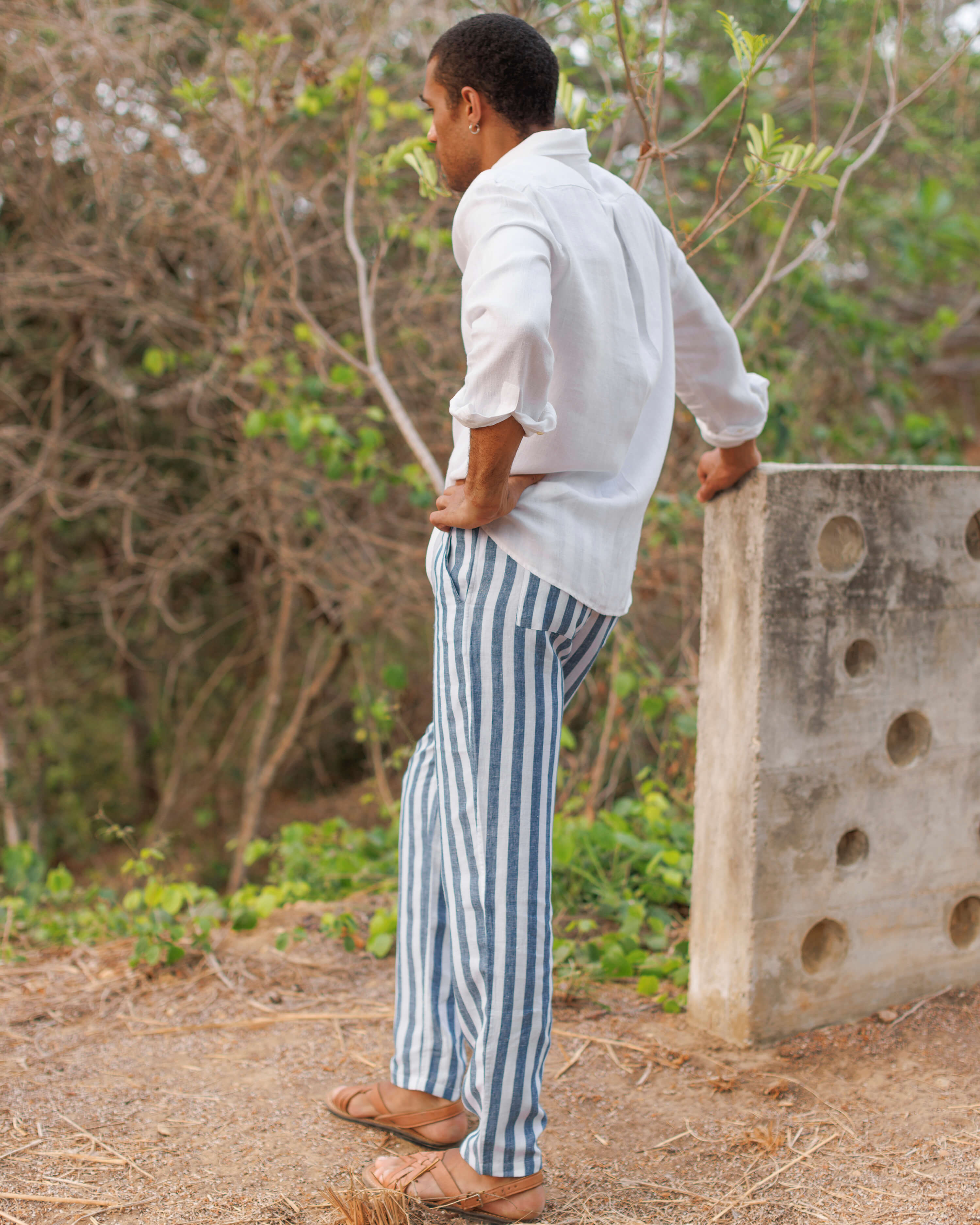 Bo Linen Drawstring Pants - Sustainable French Linen / Blue and