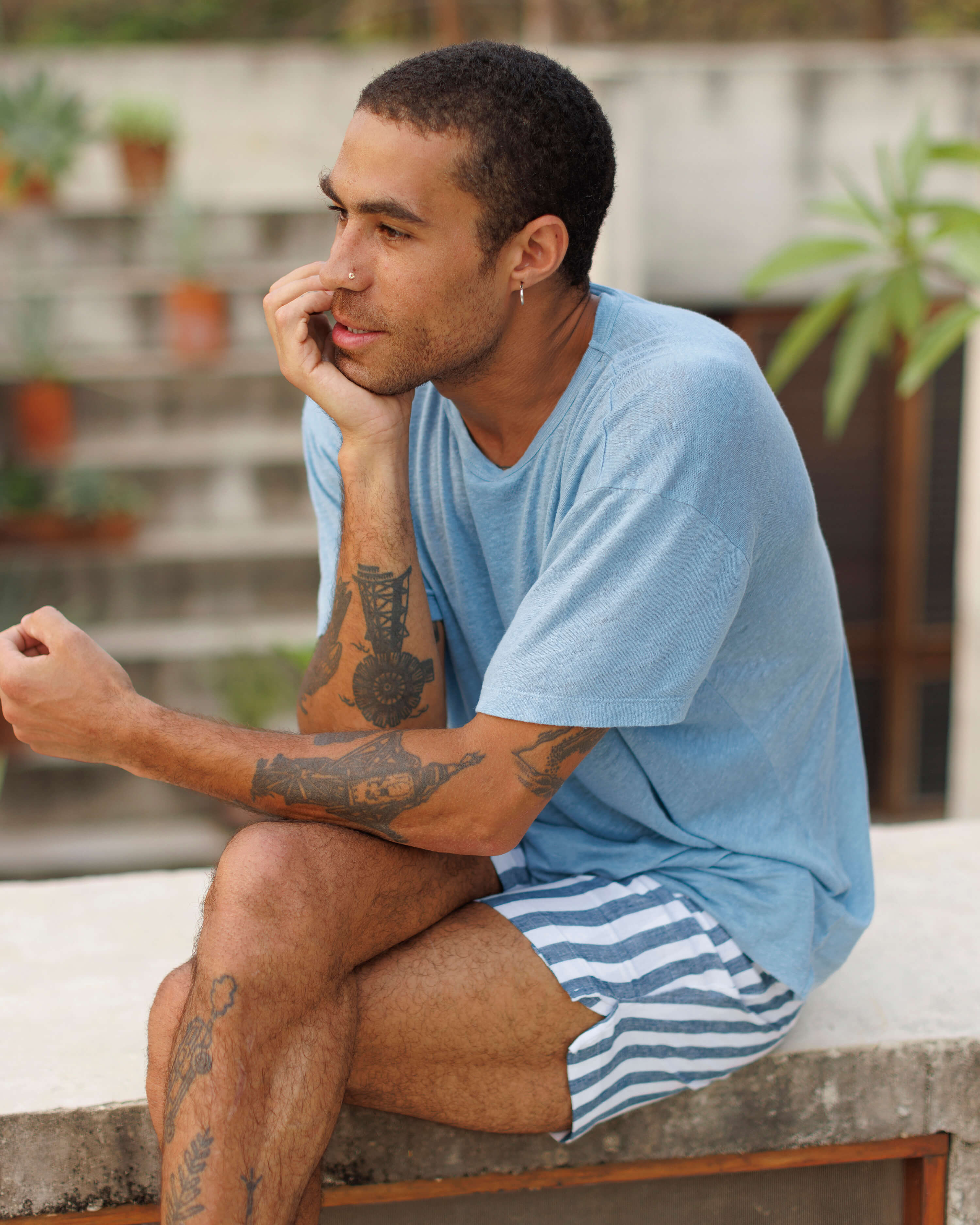 Bo Linen Drawstring Shorts - Sustainable French Linen / Blue and