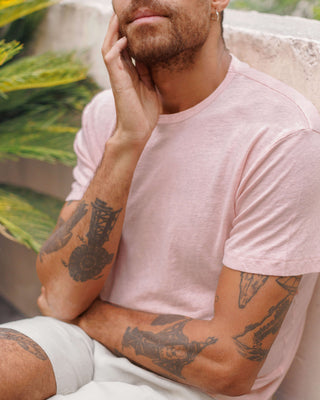 Sun Knit Linen T-Shirt - Sustainable French Linen / Faded Pink Watermelon