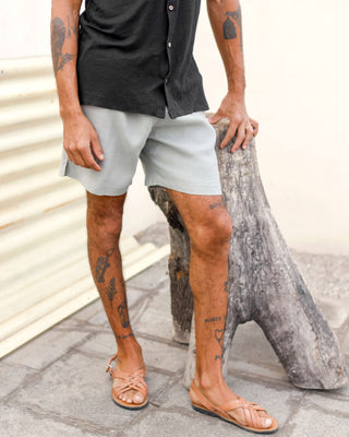 Bo Linen Drawstring Shorts - Sustainable French Linen / Faded Silver Steel