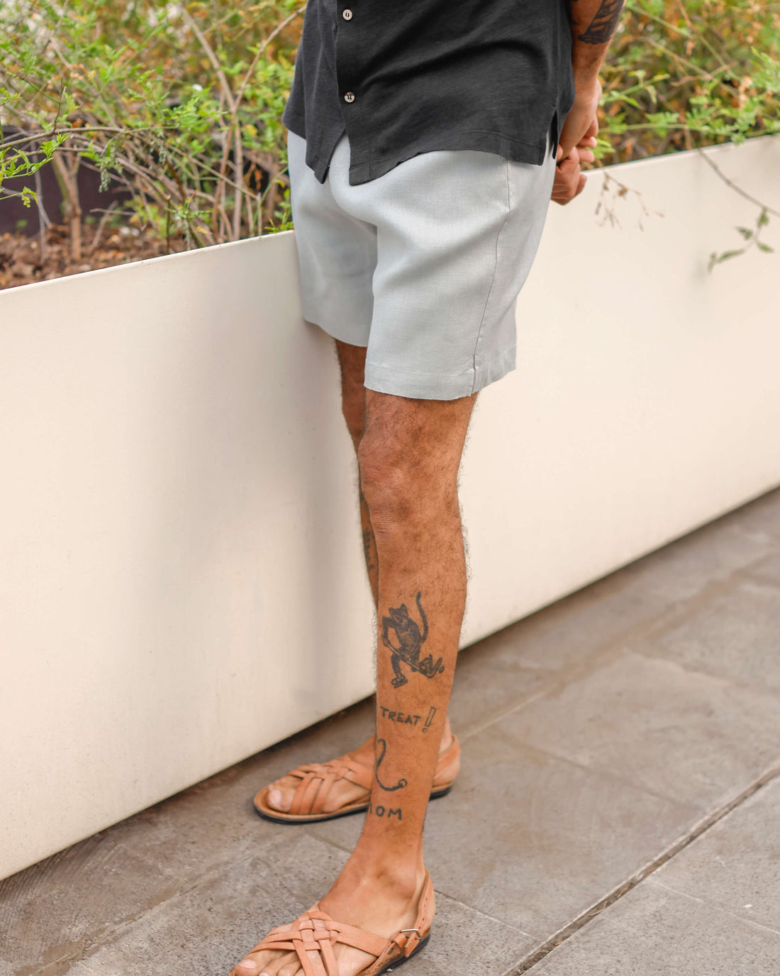 Bo Linen Drawstring Shorts - Sustainable French Linen / Faded Silver Steel