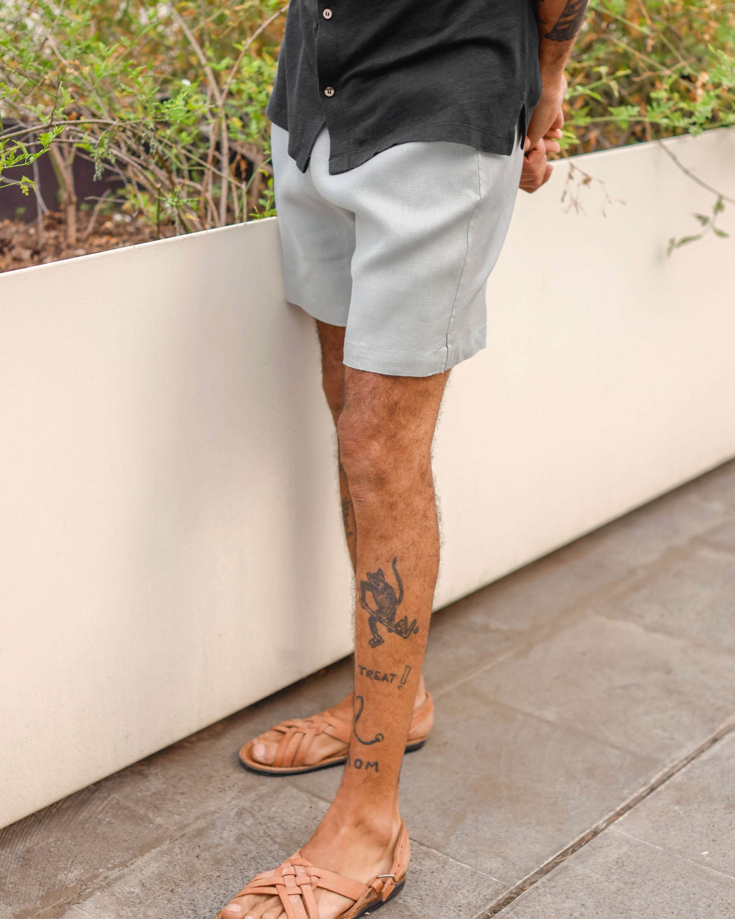 Bo Linen Drawstring Shorts - Sustainable French Linen / Faded Silver Steel