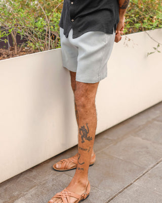 Bo Linen Drawstring Shorts - Sustainable French Linen / Faded Silver Steel