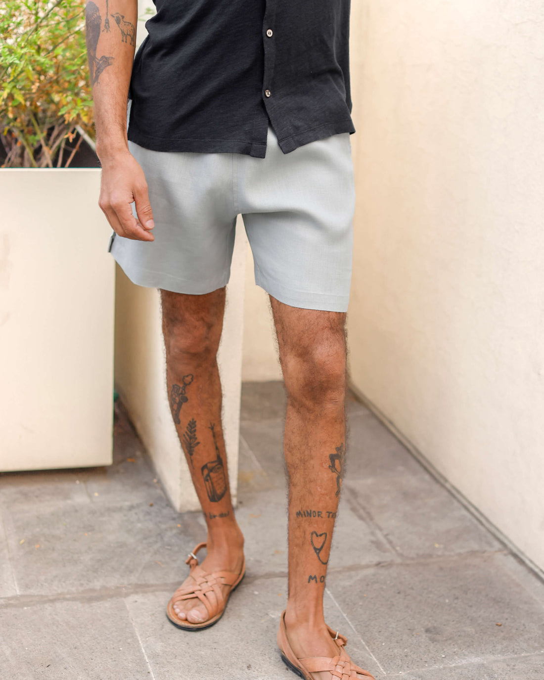 Bo Linen Drawstring Shorts - Sustainable French Linen / Faded Silver Steel