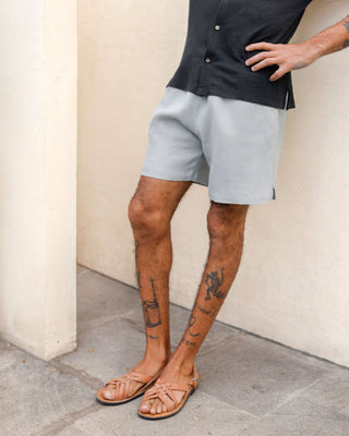 Bo Linen Drawstring Shorts - Sustainable French Linen / Faded Silver Steel