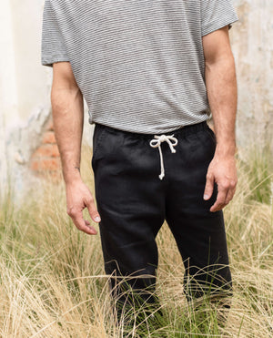 Bo Linen Drawstring Pants - Sustainable French Linen / Black Night