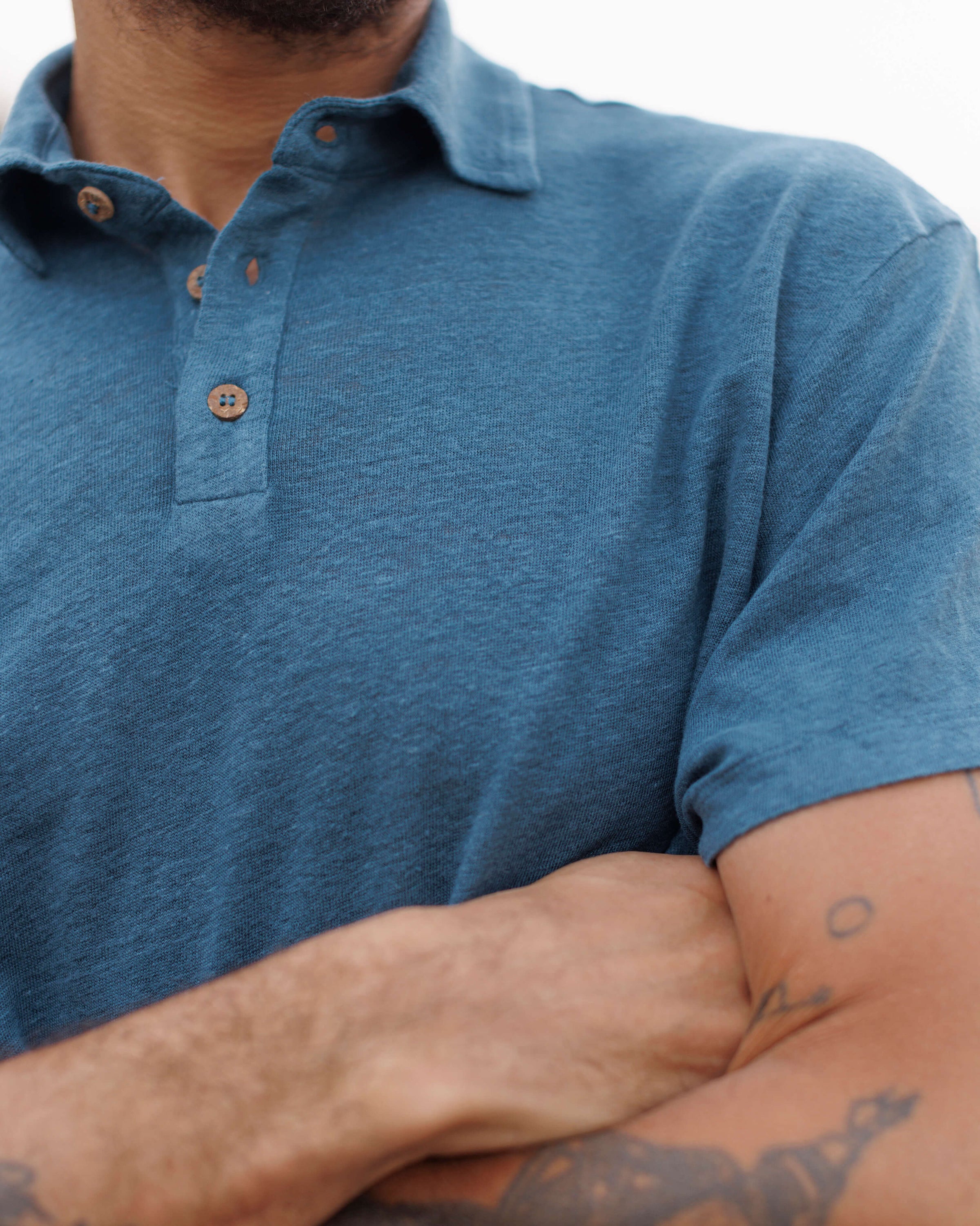 Knit Polo Linen Short Sleeve Polo - Sustainable French Linen / Dusk Blue