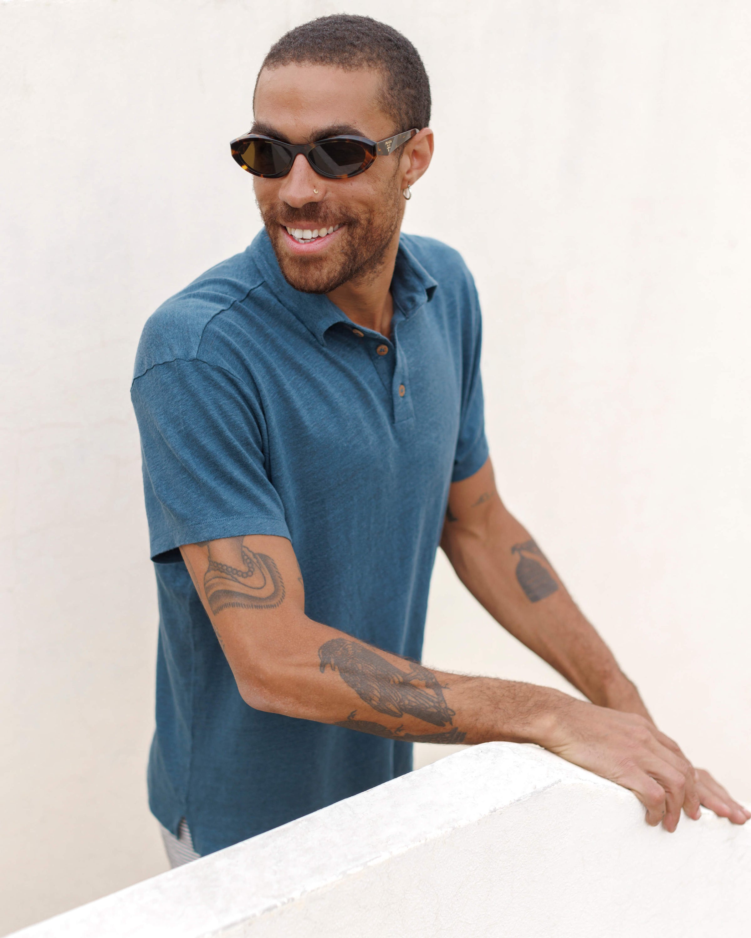 Knit Polo Linen Short Sleeve Polo - Sustainable French Linen / Dusk Blue