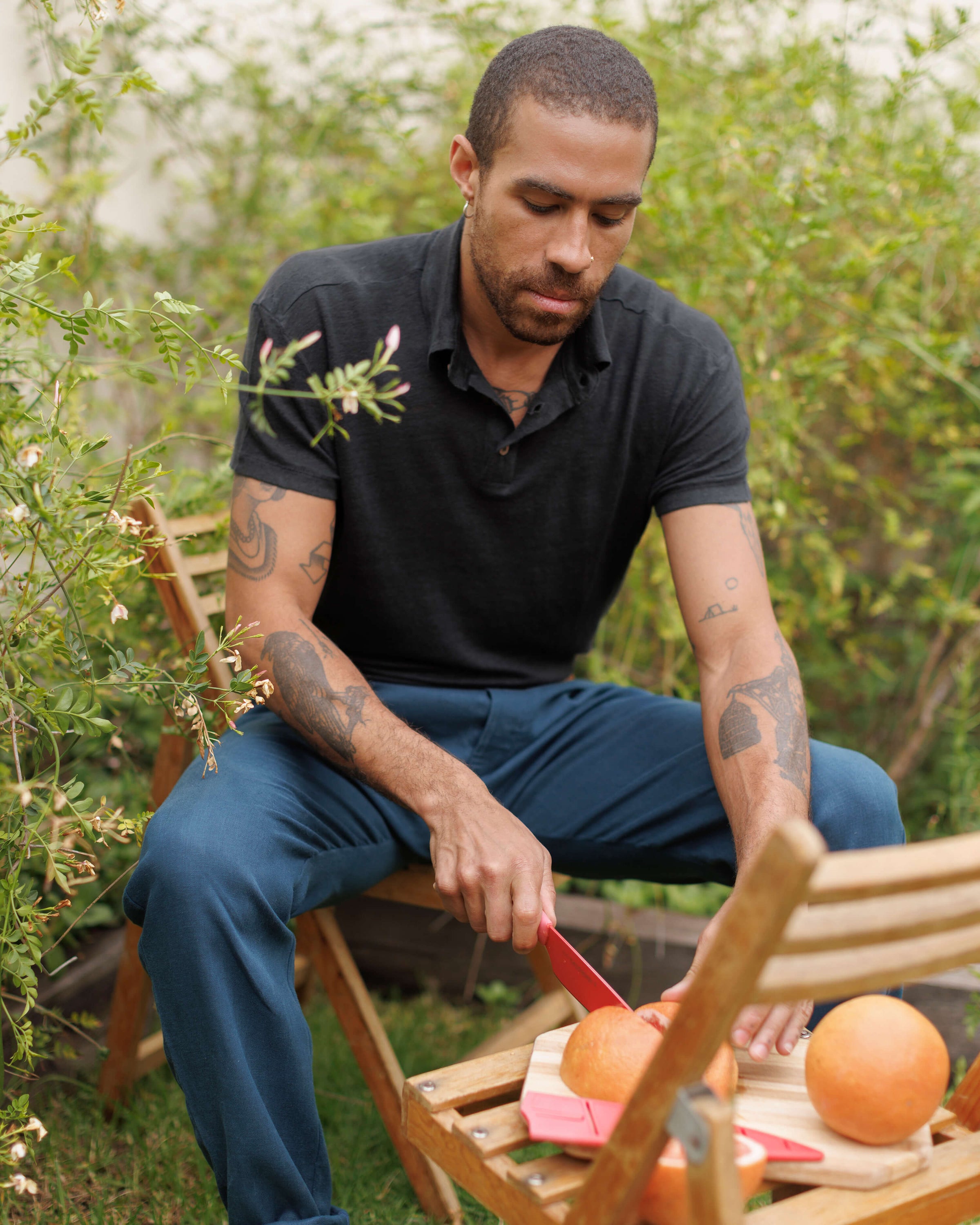 Knit Polo Linen Short Sleeve Polo - Sustainable French Linen / Black Night