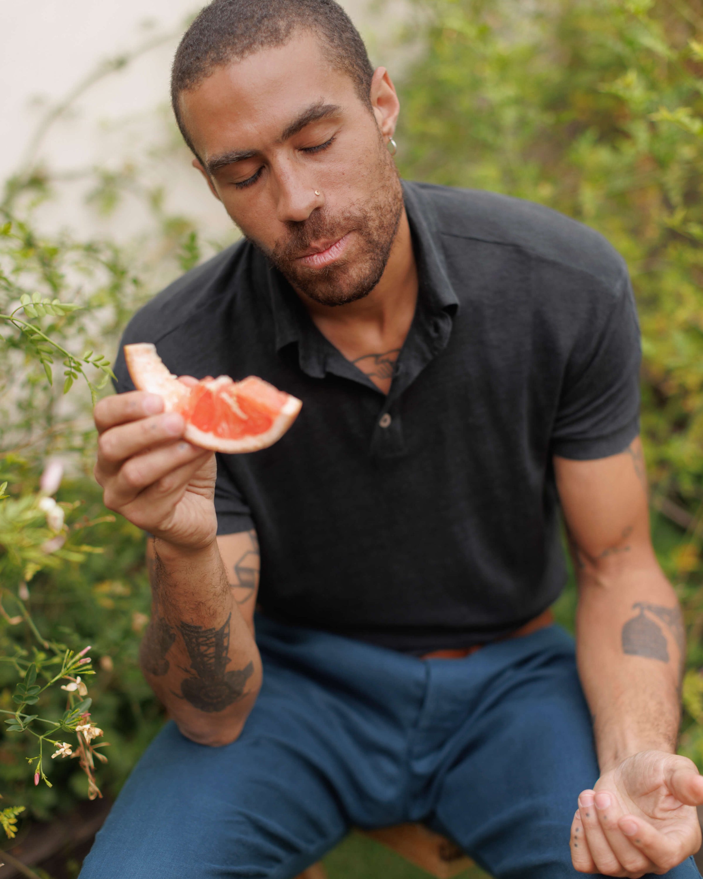 Knit Polo Linen Short Sleeve Polo - Sustainable French Linen / Black Night