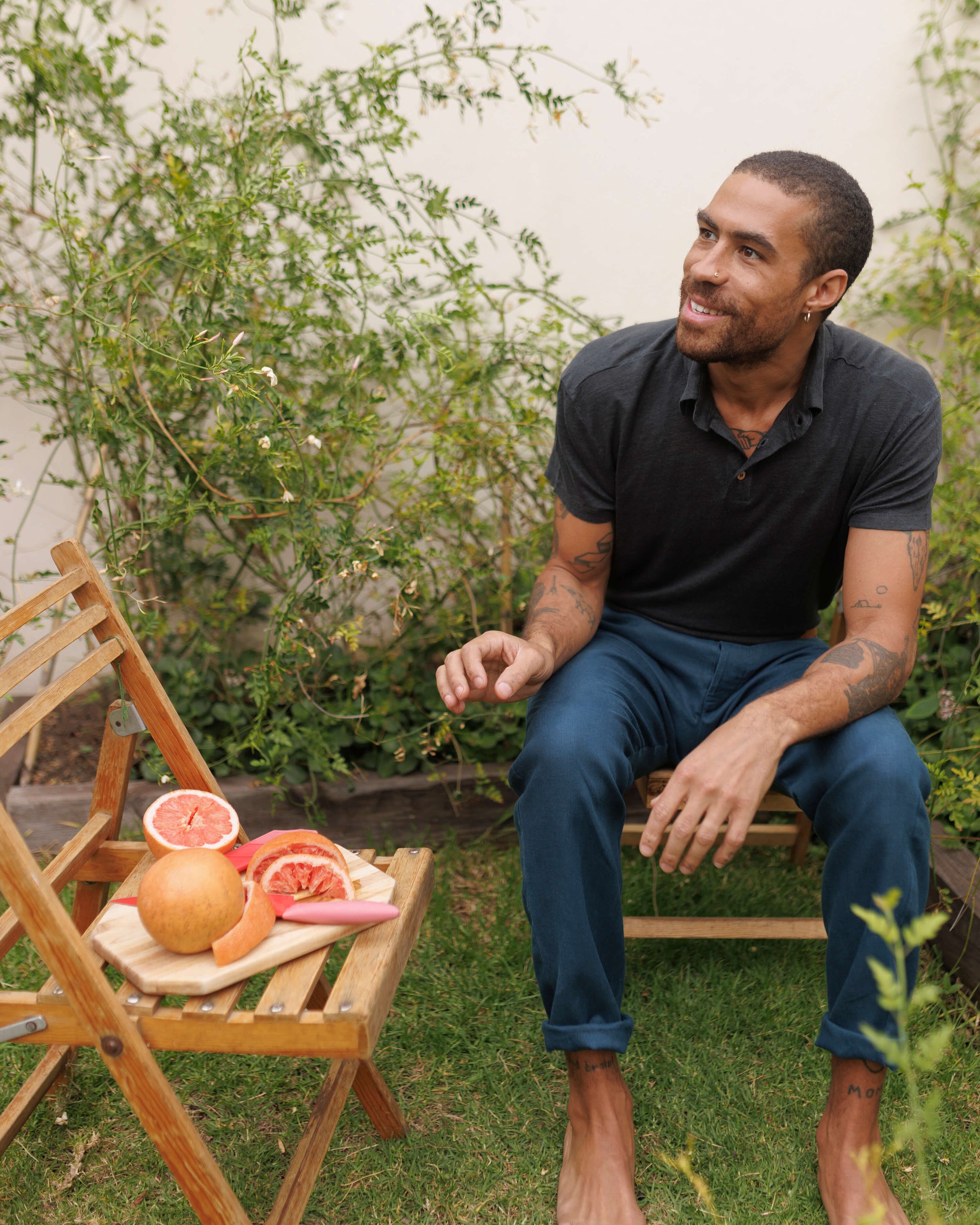 Knit Polo Linen Short Sleeve Polo - Sustainable French Linen / Black Night