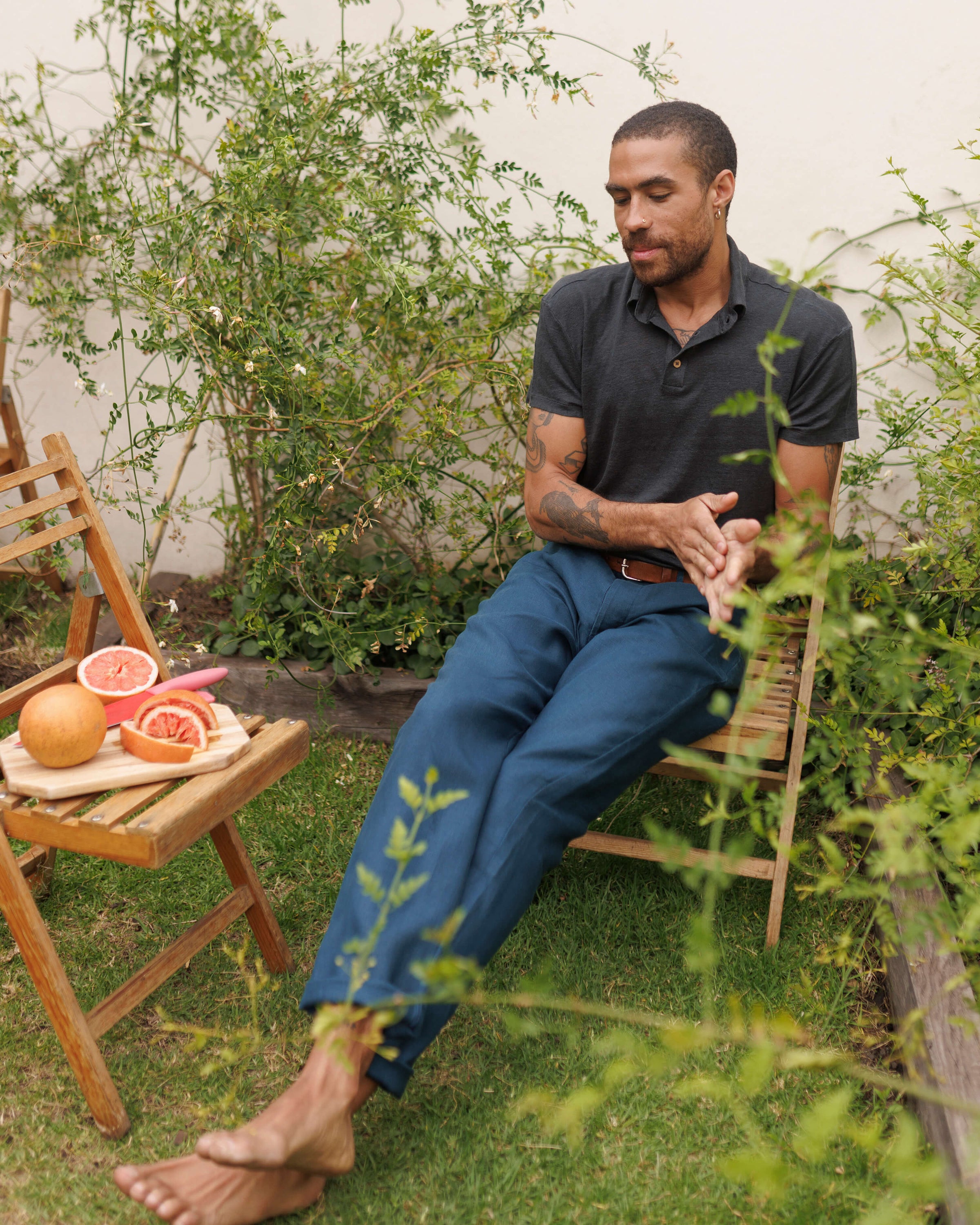 Knit Polo Linen Short Sleeve Polo - Sustainable French Linen / Black Night
