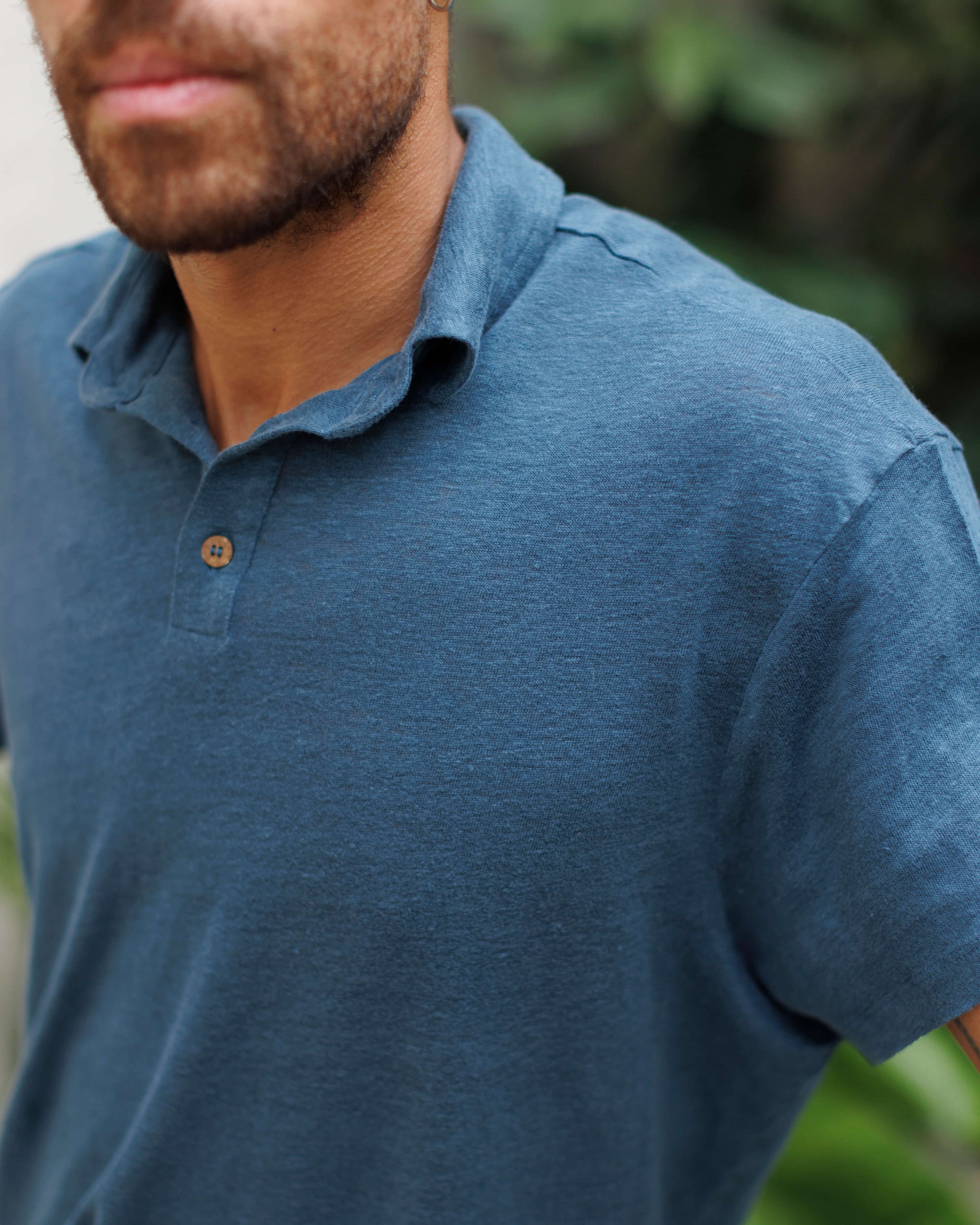 Knit Polo Linen Short Sleeve Polo - Sustainable French Linen / Dusk Blue
