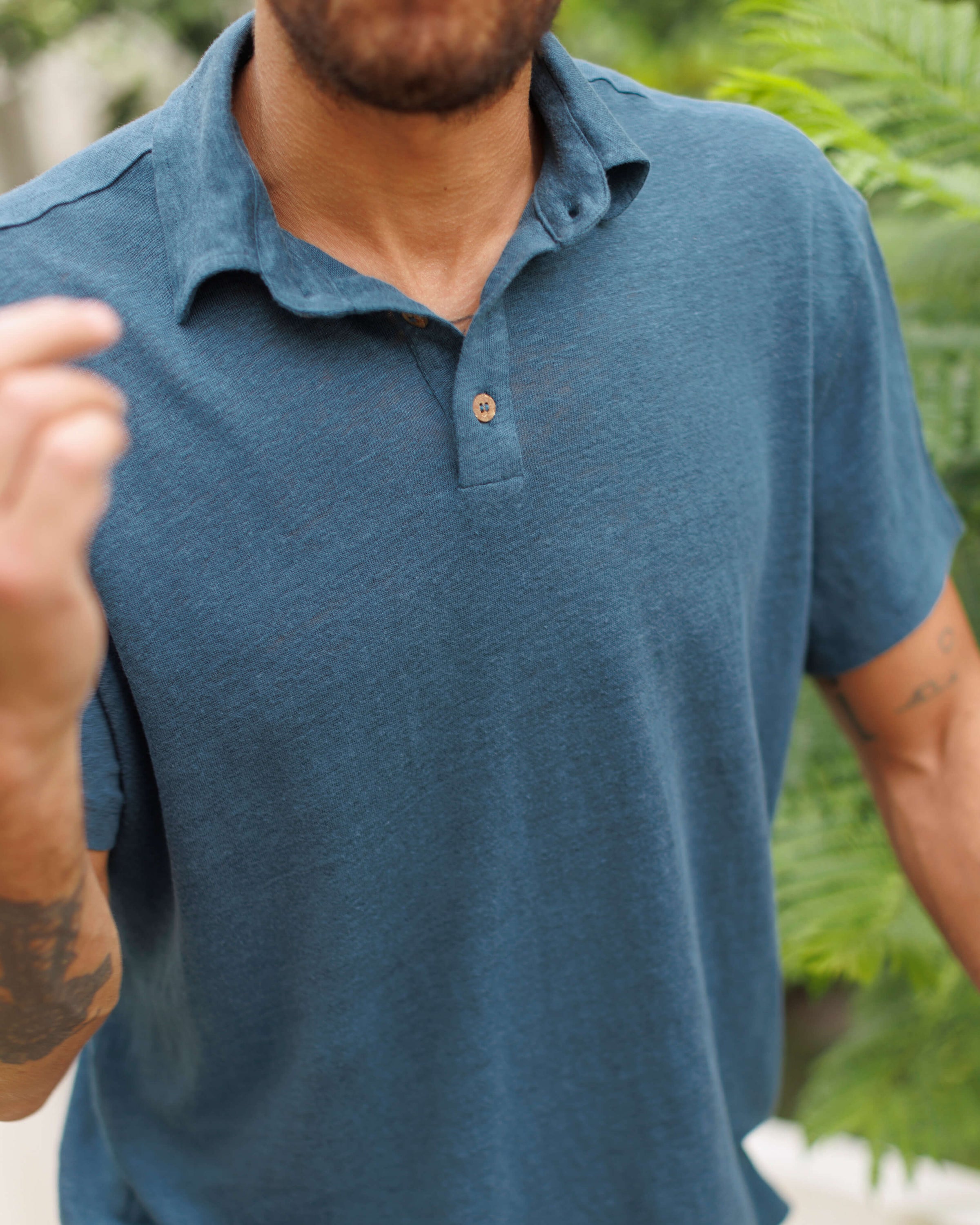 Knit Polo Linen Short Sleeve Polo - Sustainable French Linen / Dusk Blue
