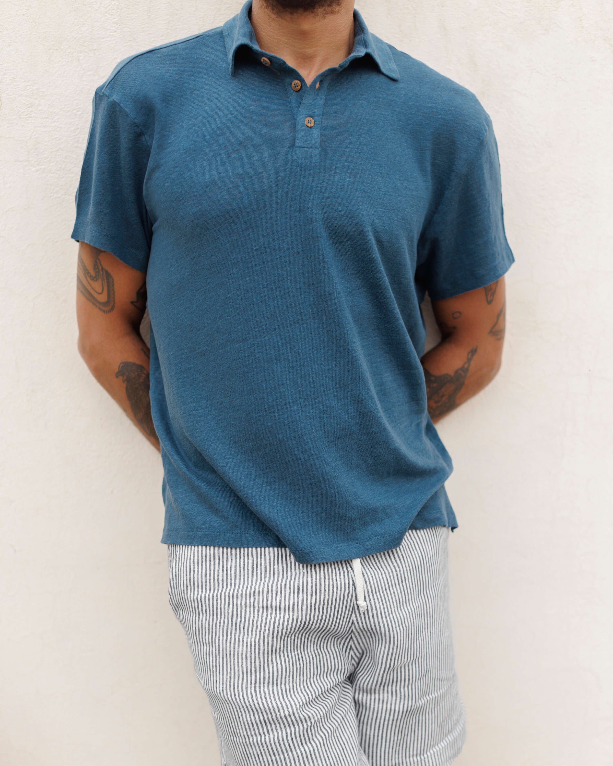 Knit Polo Linen Short Sleeve Polo - Sustainable French Linen / Dusk Blue