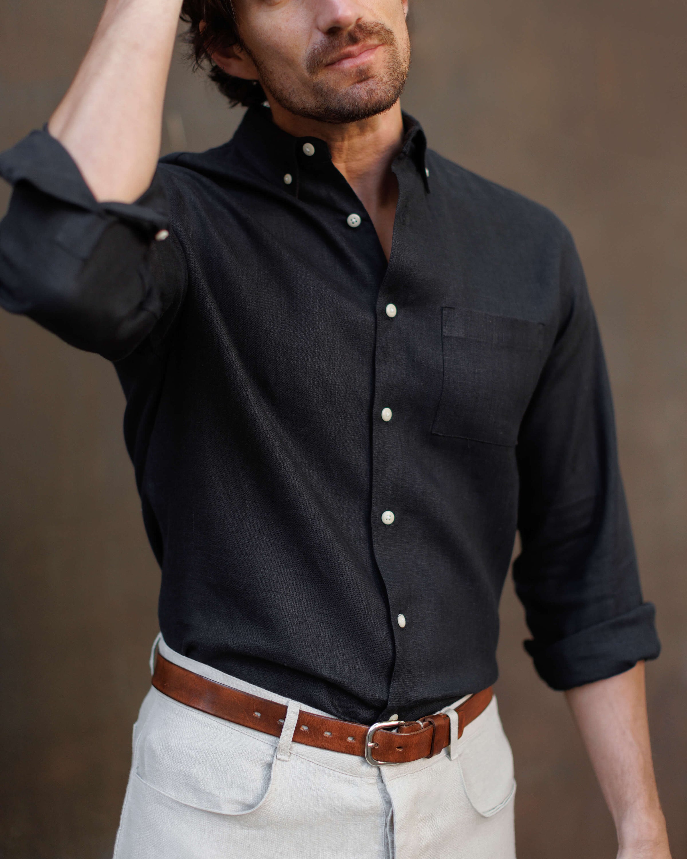 Playa Linen Button-Down Shirt - Sustainable French Linen / Black Night