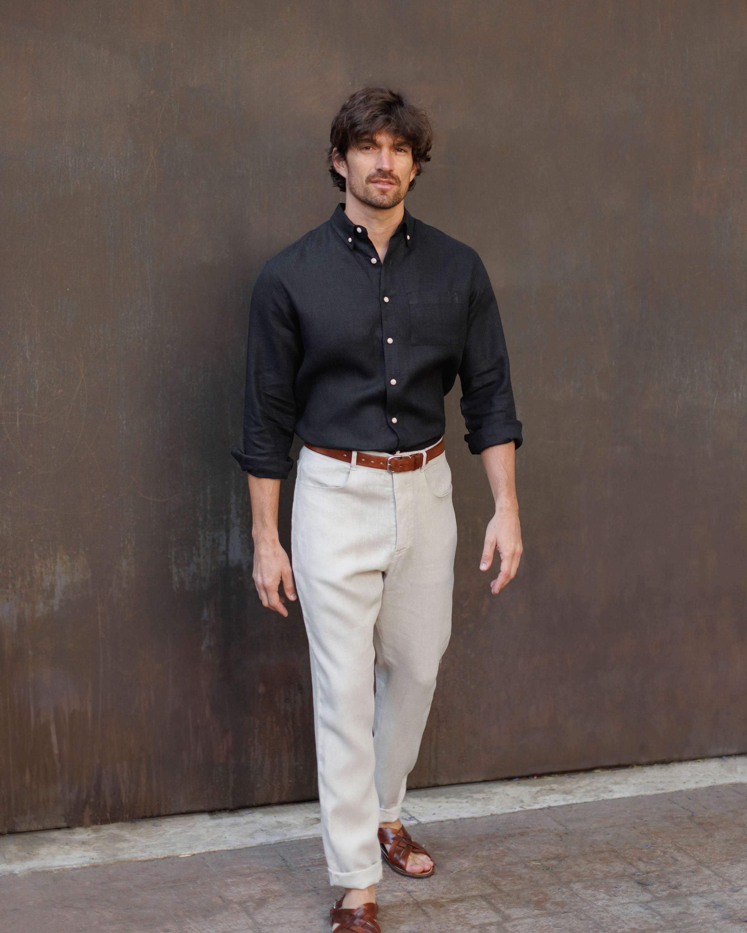 Playa Linen Button-Down Shirt - Sustainable French Linen / Black Night