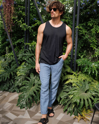Tank Knit Linen Tank Top - Sustainable French Linen / Black Night