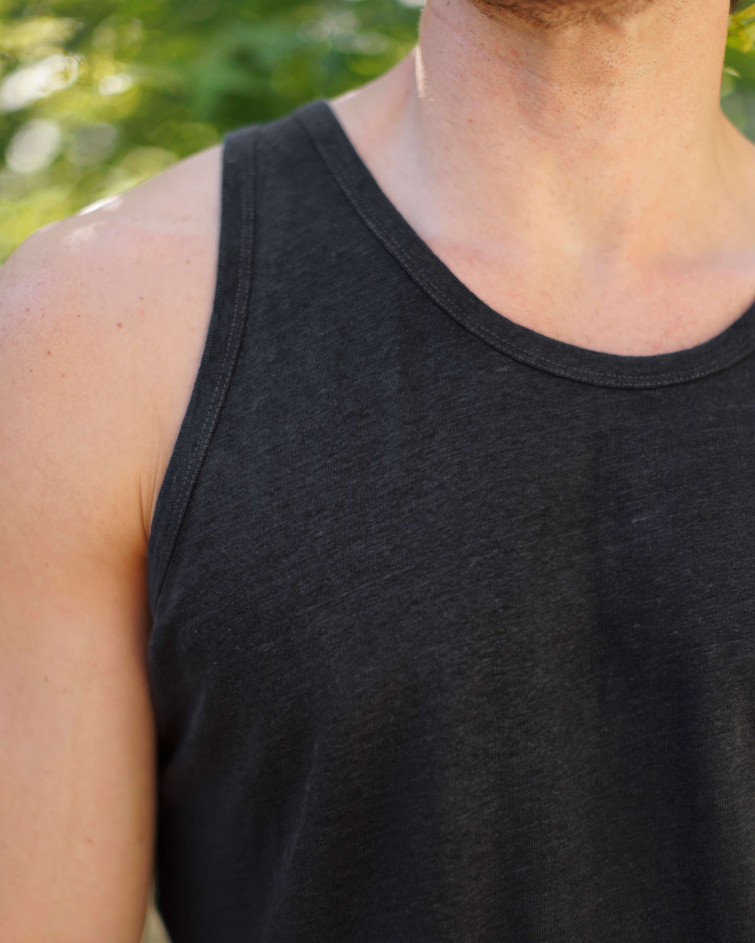 Tank Knit Linen Tank Top - Sustainable French Linen / Black Night
