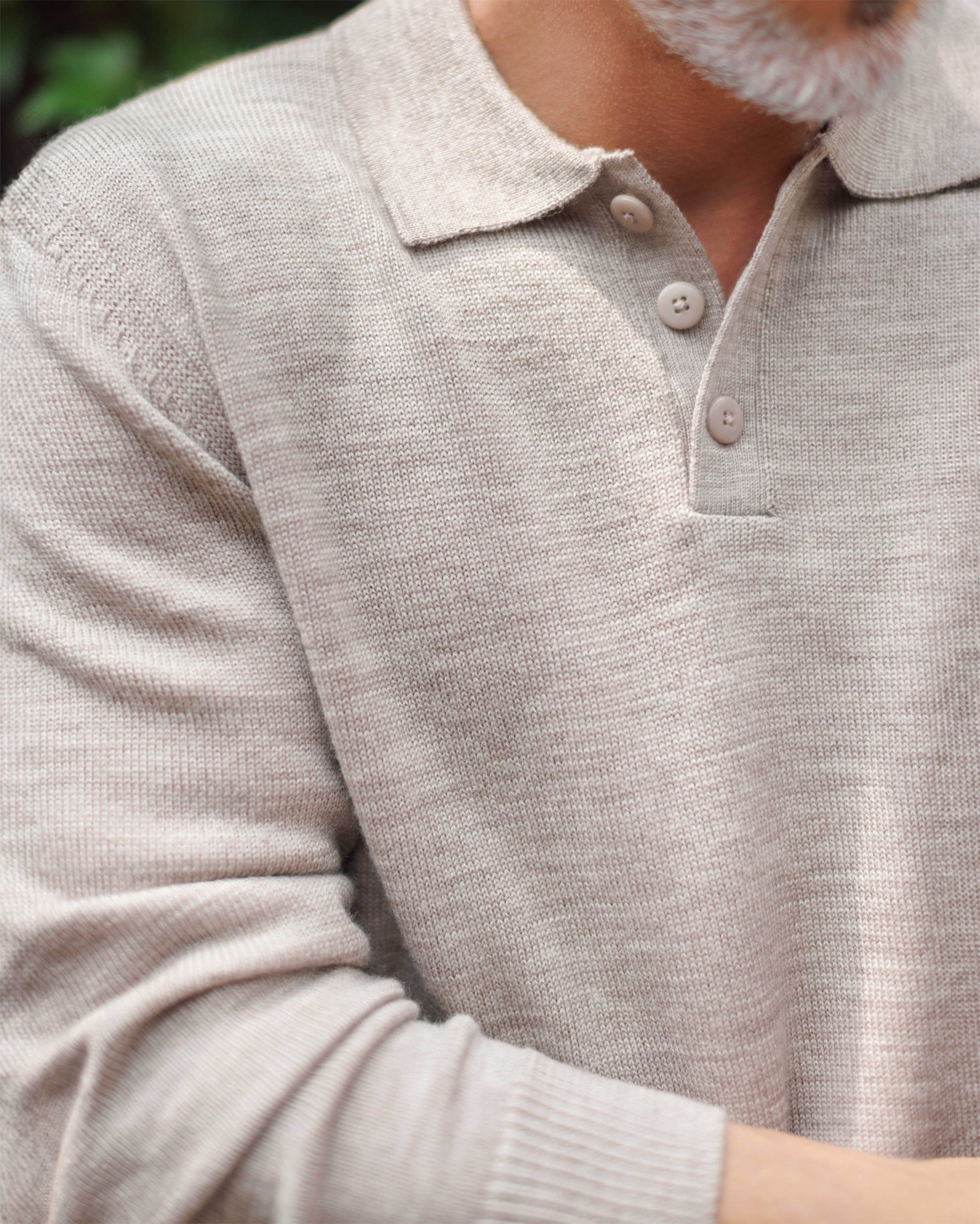 Achor Organic Merino Wool Long Sleeve Polo / Natural Bone