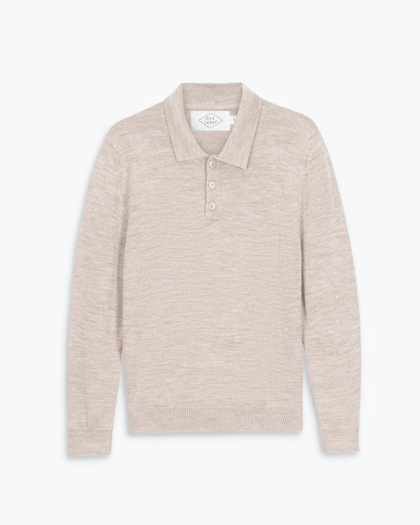 Achor Organic Merino Wool Long Sleeve Polo / Natural Bone